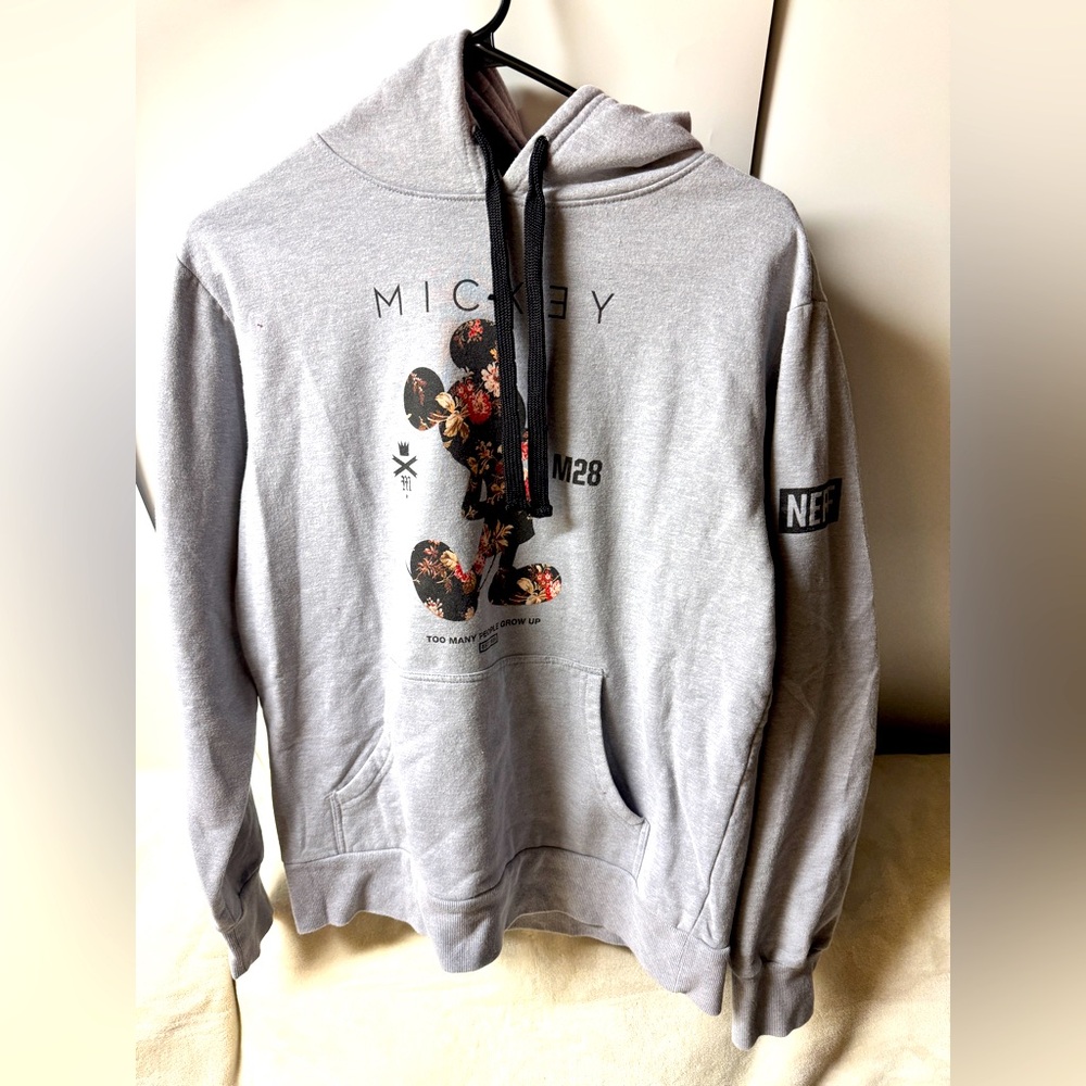 Disney x Neff Women’s Sweatshirt Small Gray Hoodie Mickey Mouse Floral Graphic